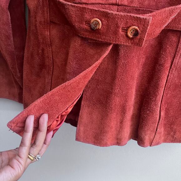 Vintage 100% Genuine Leather Suede Burgundy Red Women's Jacket Blazer Size 15/16 - Picture 5 of 12